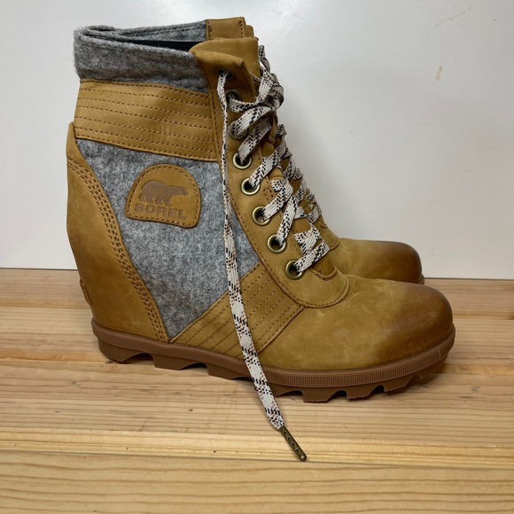 Sorel Shoes - Sorel Joan of Arctic Wedge II Boots Leather Felt Ginger Herb Quarry Ankle Wedge